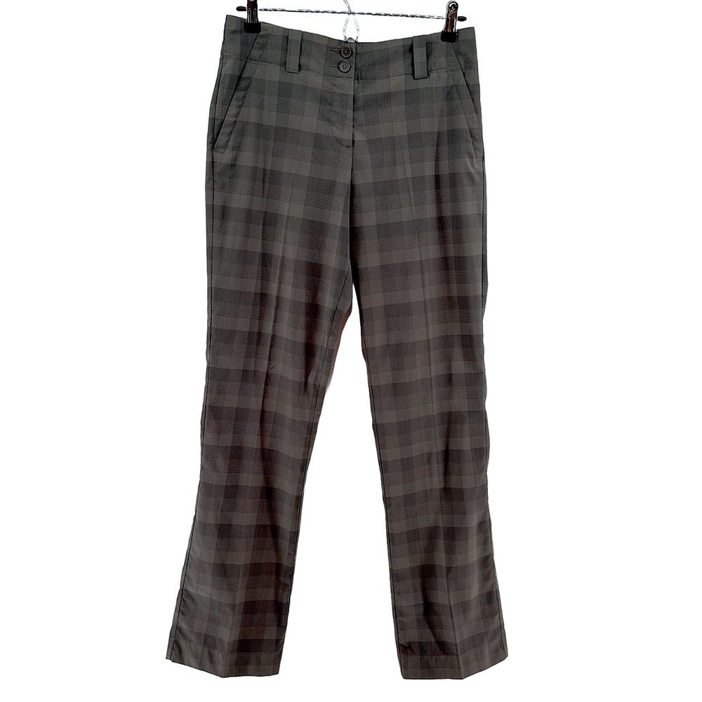 NIKE GOLF Dri-Fit Plaid Straight Leg Golf Pants • 2 • khaki gray • preppy sporty